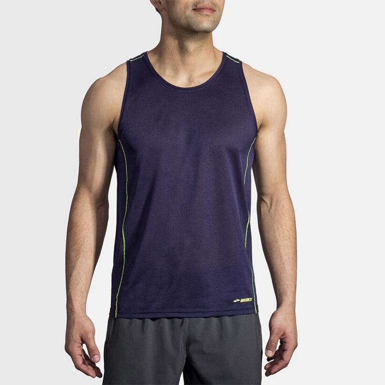 Brooks Ghost Australia - Men's Running Tank Top - Blue (670514-IRQ)